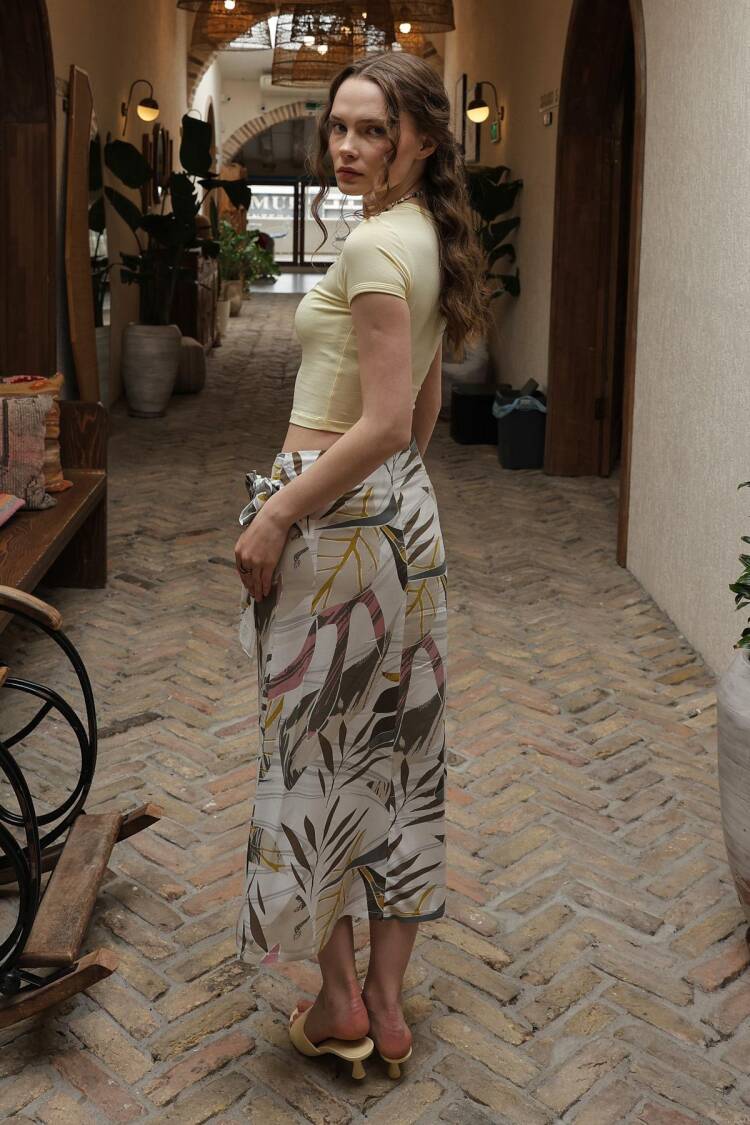 Patterned Viscose Skirt - Grey