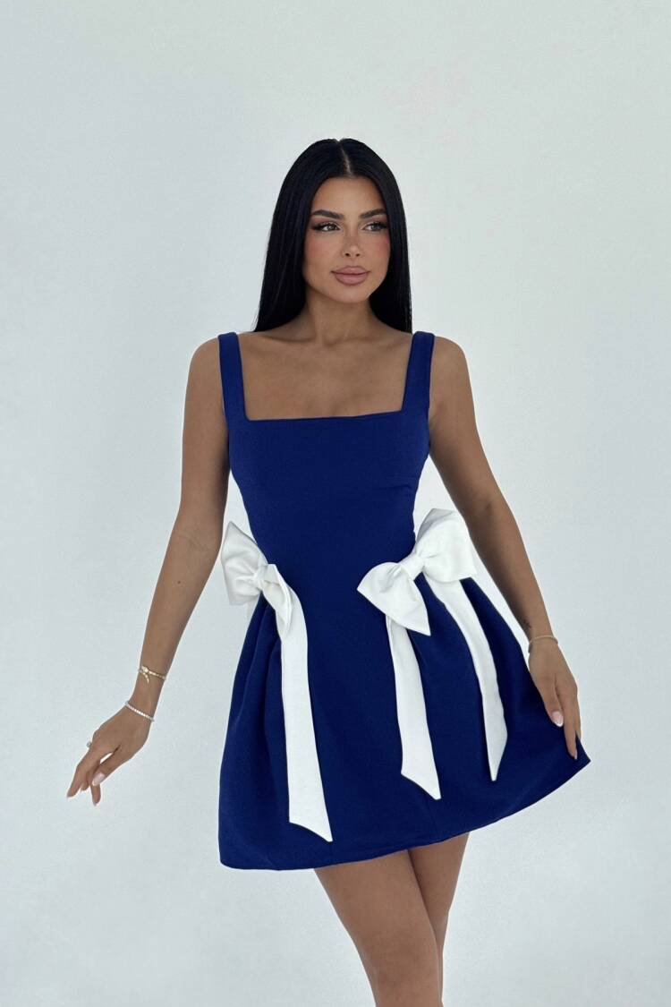 NavyBow Detailed Suspender Dress - Brand: EYYO ATELIER - Women's Clothing Wholesale - Globality Store
