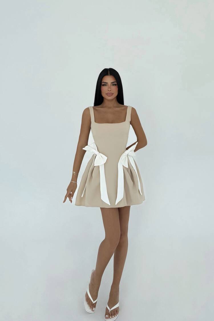 Bow Detailed Suspender Dress - EYYO ATELIER - Globality Store - Women Clothes Wholesale Turkey