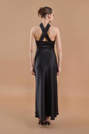 Draped Satin Strapless Neckline Long Dress Black - Brand: Juste - Women's Clothing Wholesale - Globality Store
