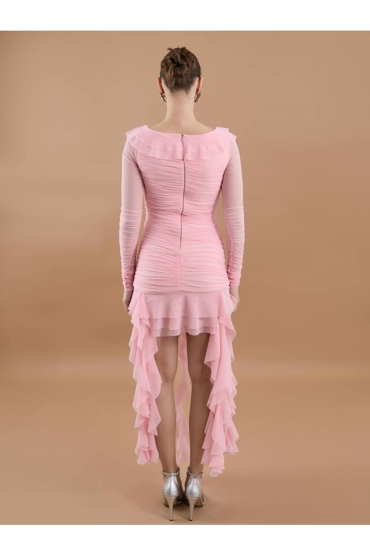 Ruffle Ruffle Mini Tulle Dress Powder