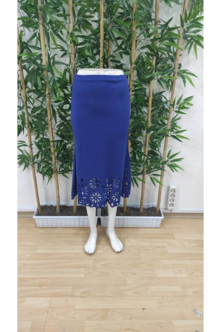 Women's High Waist Laser Cut Detailed Midi Imported Crepe Skirt - Saks