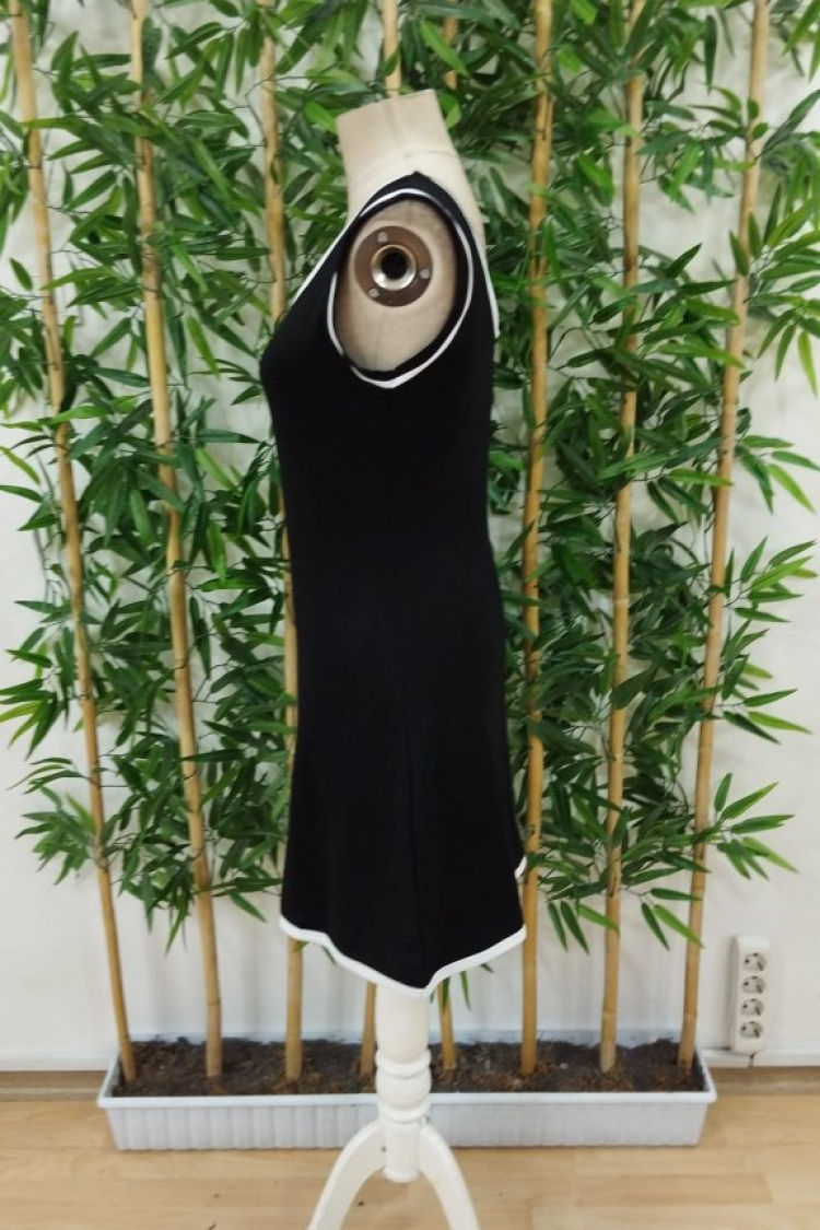 Women's Zero Sleeve Round Double Color Kilos Viscose Two Yarn Dress - Black