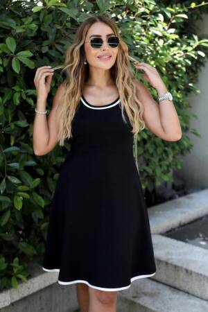 Women's Zero Sleeve Round Double Color Kilos Viscose Two Yarn Dress - Black - Janes - Globality Store - Women Clothes Wholesale Turkey