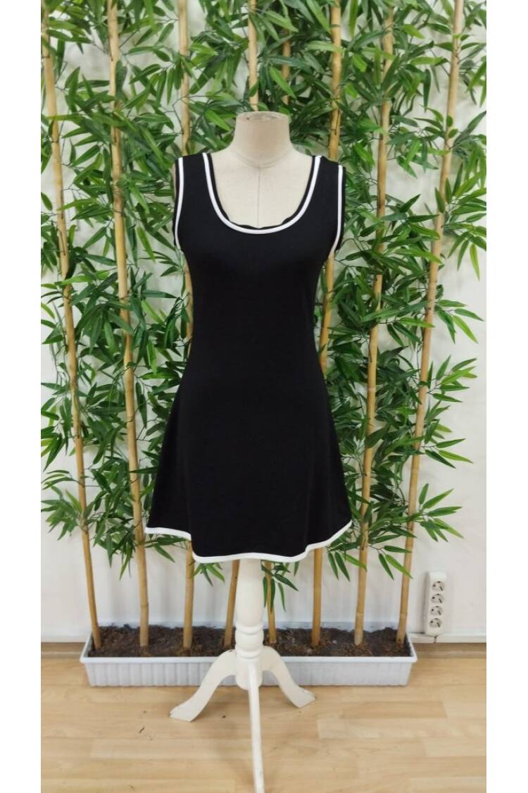 Women's Zero Sleeve Round Double Color Kilos Viscose Two Yarn Dress - Black