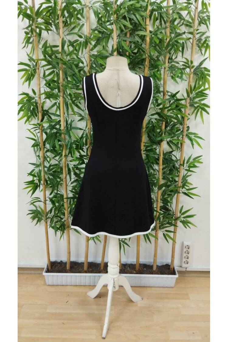 Women's Zero Sleeve Round Double Color Kilos Viscose Two Yarn Dress - Black