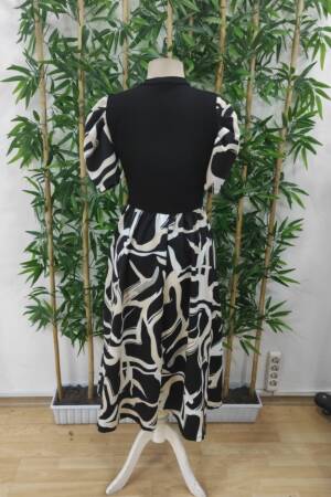 Women's Short Sleeve Half Turtleneck Top Viscose Bottom Pattern Woven Midi Dress - Black - Janes - Globality Store - Women Clothes Wholesale Turkey