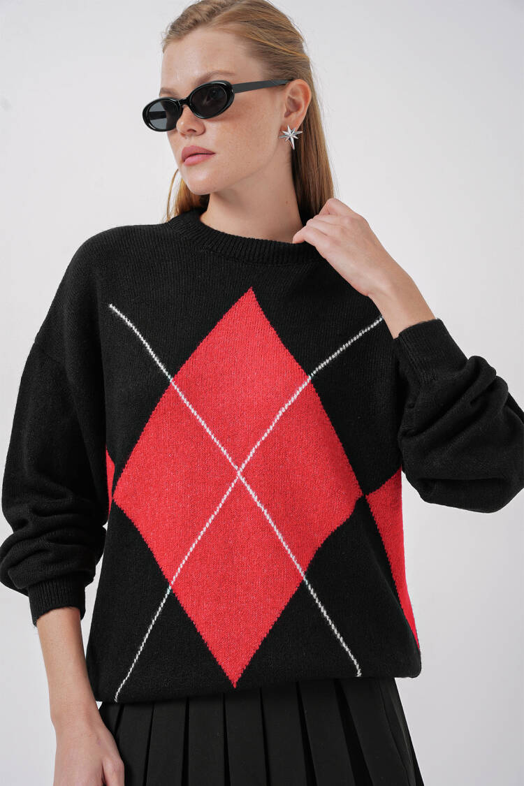Baklava Patterned Oversized Knitwear Sweater