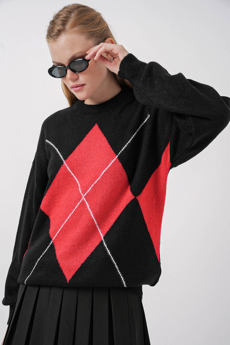 Baklava Patterned Oversized Knitwear Sweater