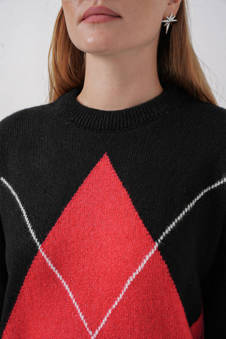 Baklava Patterned Oversized Knitwear Sweater