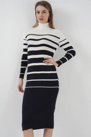 Turtleneck Navy White Knitwear Dress - Brand: Bigdart - Women's Clothing Wholesale - Globality Store