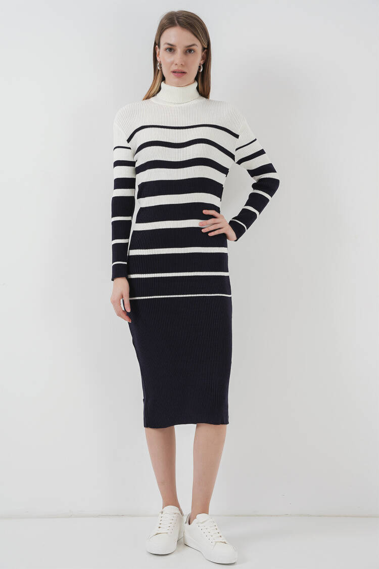 Turtleneck Navy White Knitwear Dress