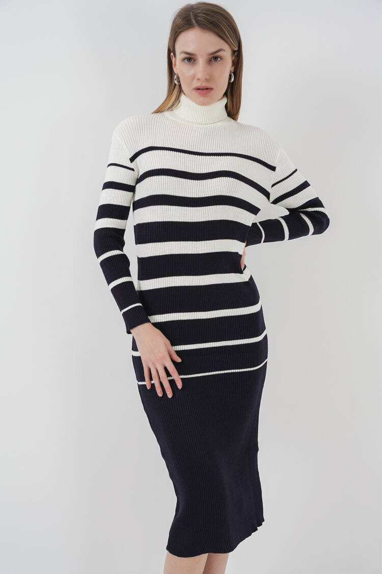 Turtleneck Navy White Knitwear Dress - Brand: Bigdart - Women's Clothing Wholesale - Globality Store