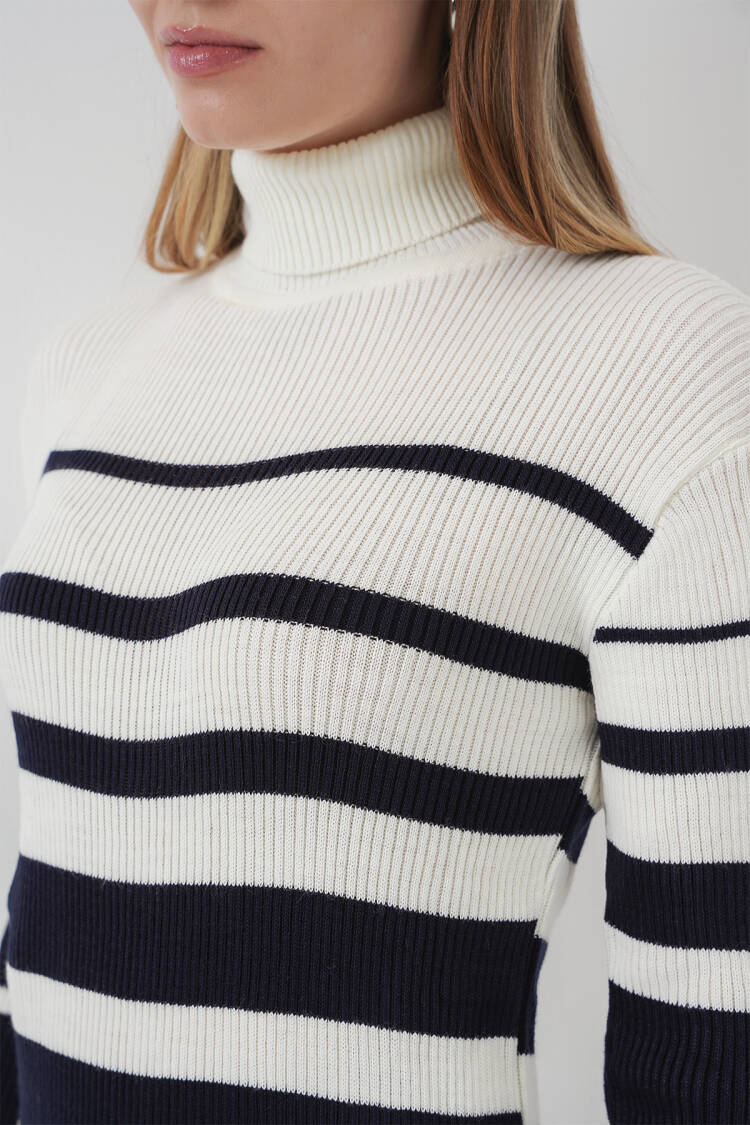 Turtleneck Navy White Knitwear Dress