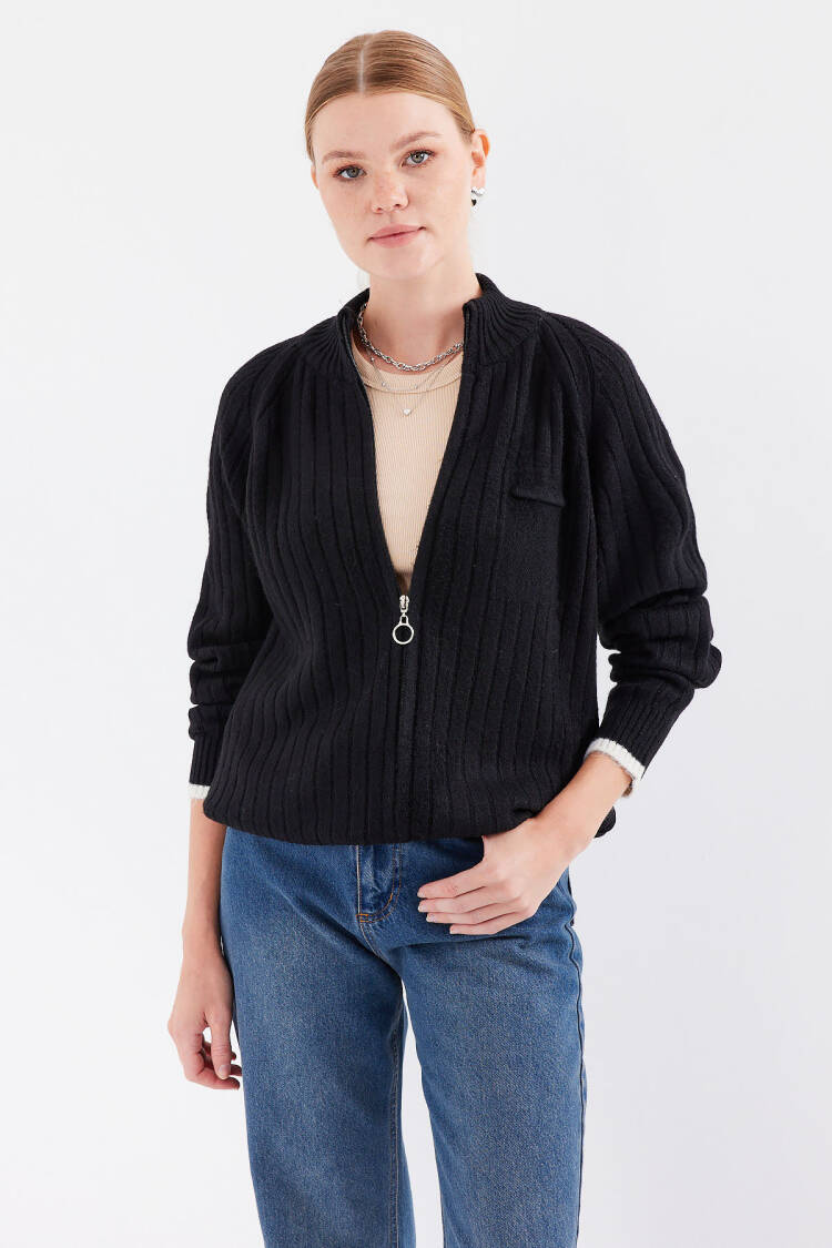 Zippered Knitwear Cardigan