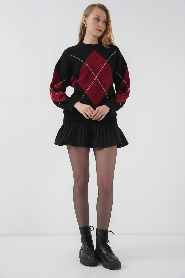 Baklava Patterned Oversized Knitwear Sweater - D.