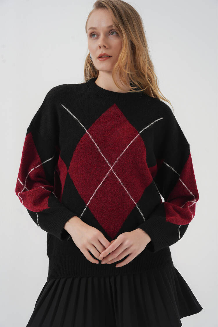 Baklava Patterned Oversized Knitwear Sweater - D.