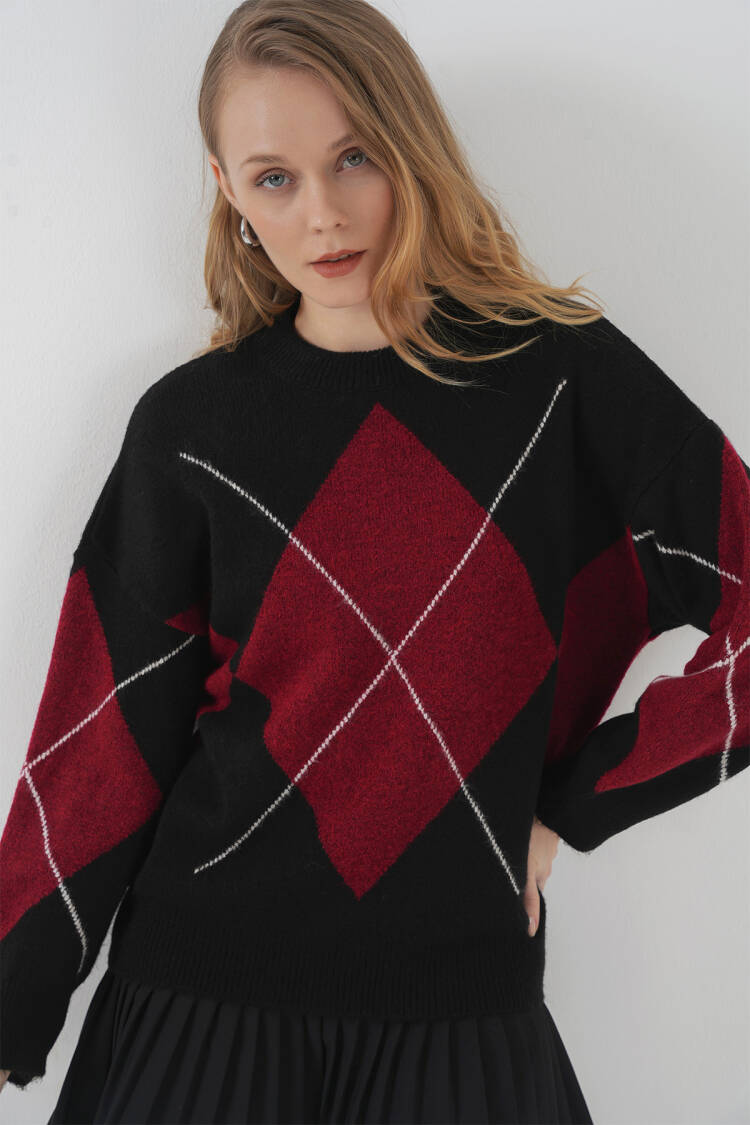 Baklava Patterned Oversized Knitwear Sweater - D.