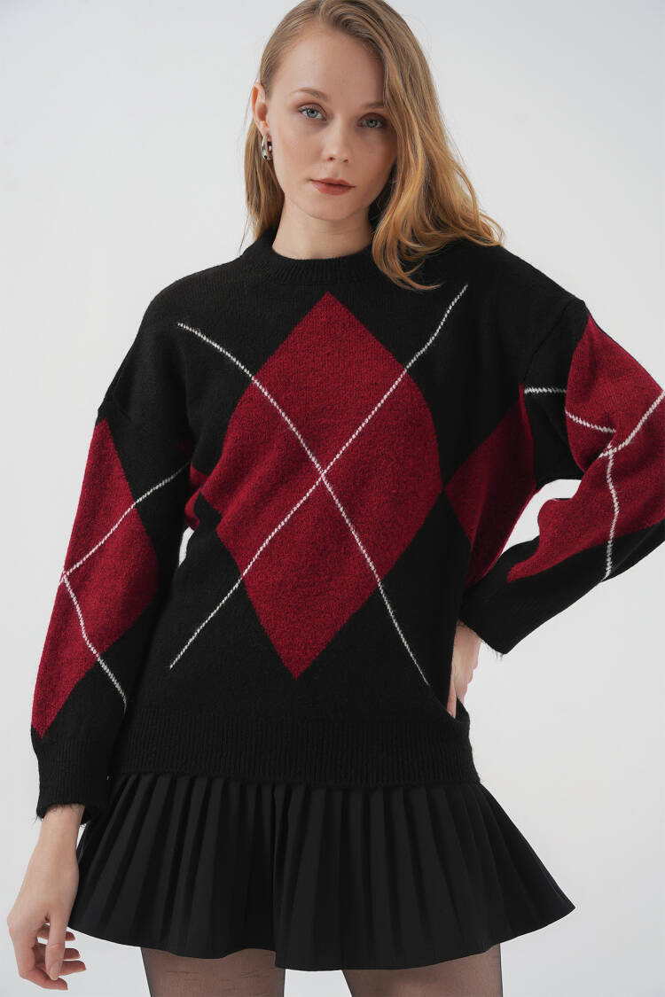 Baklava Patterned Oversized Knitwear Sweater - D. - Brand: Bigdart - Women's Clothing Wholesale - Globality Store