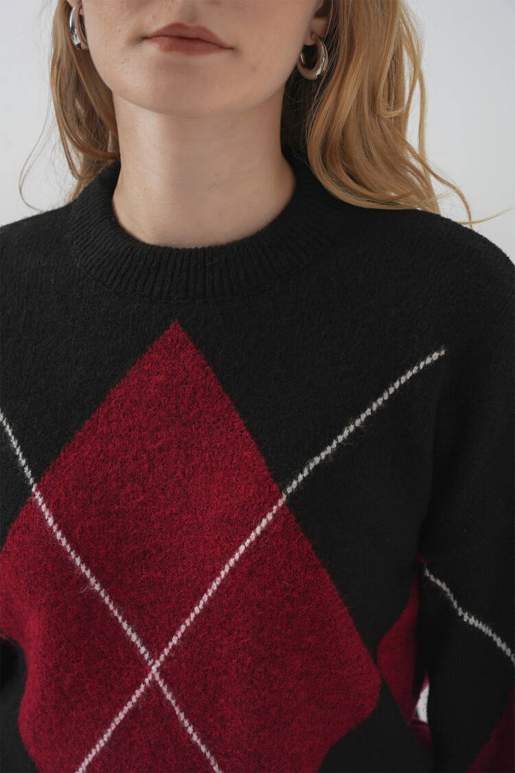 Baklava Patterned Oversized Knitwear Sweater - D.