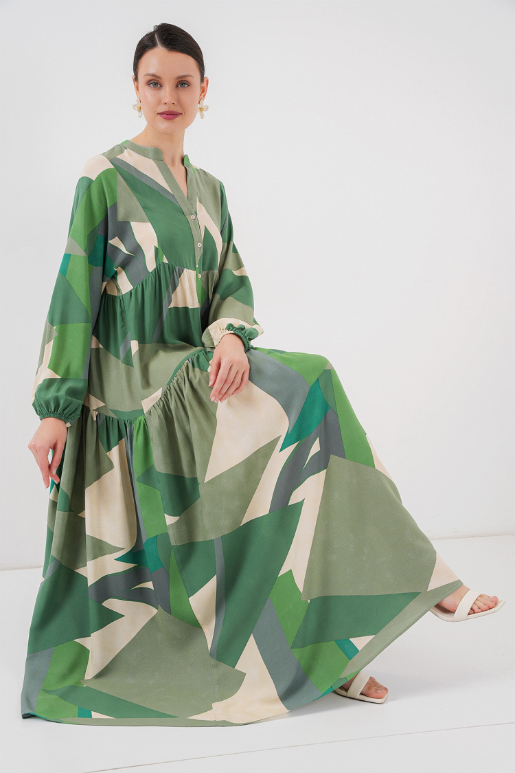 Authentic Patterned Burkini Dress - A.haki