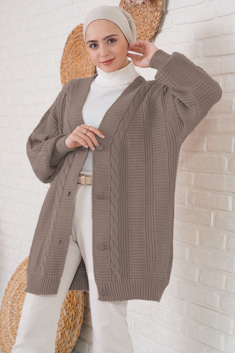 Hijab Knitwear Cardigan - A.Kahve - Brand: Bigdart - Women's Clothing Wholesale - Globality Store