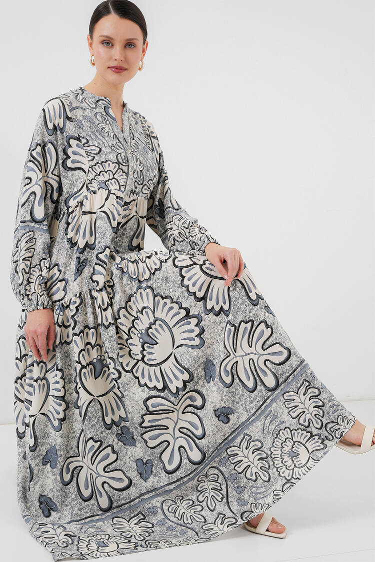 Authentic Patterned Burkini Dress - Blue