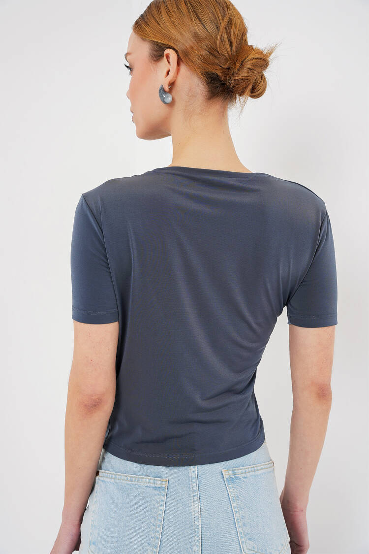 Detailed Short Sleeve Sandy Blouse 945