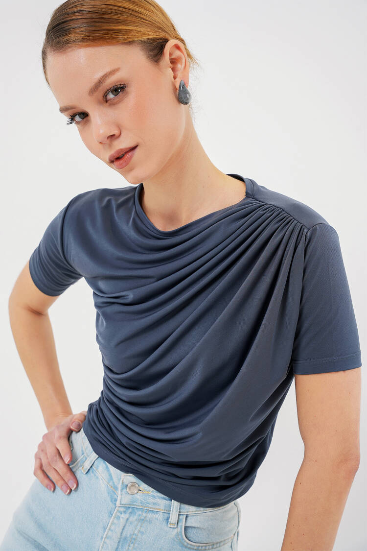 Detailed Short Sleeve Sandy Blouse 945