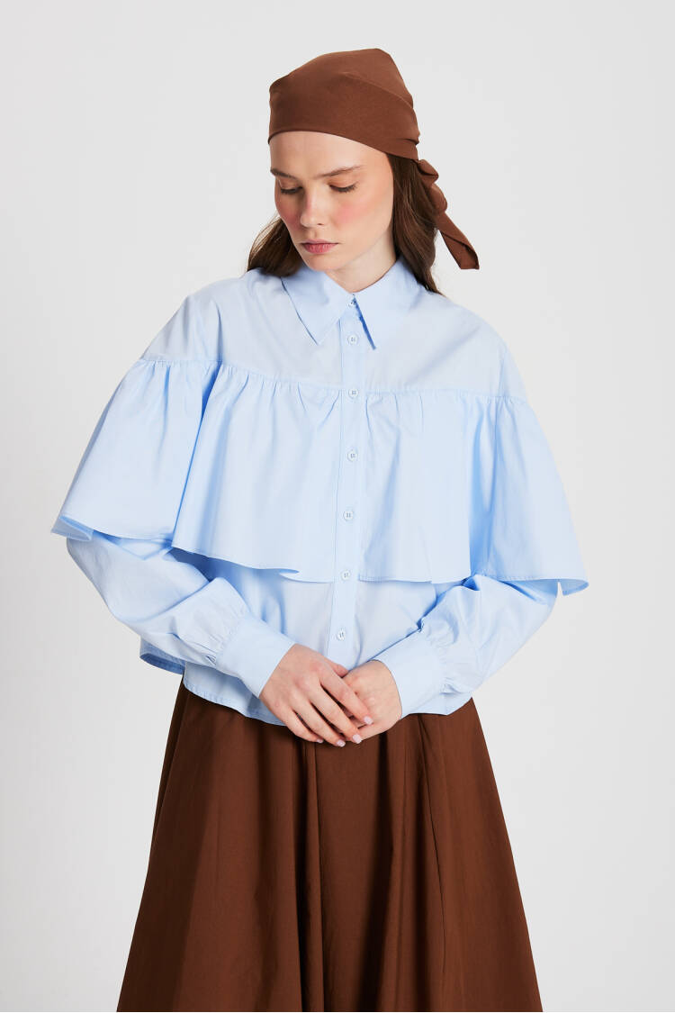 Frilled Cotton Fabric Wide Cut Shirt 29136 - Brand: First Angels - Women's Clothing Wholesale - Globality Store