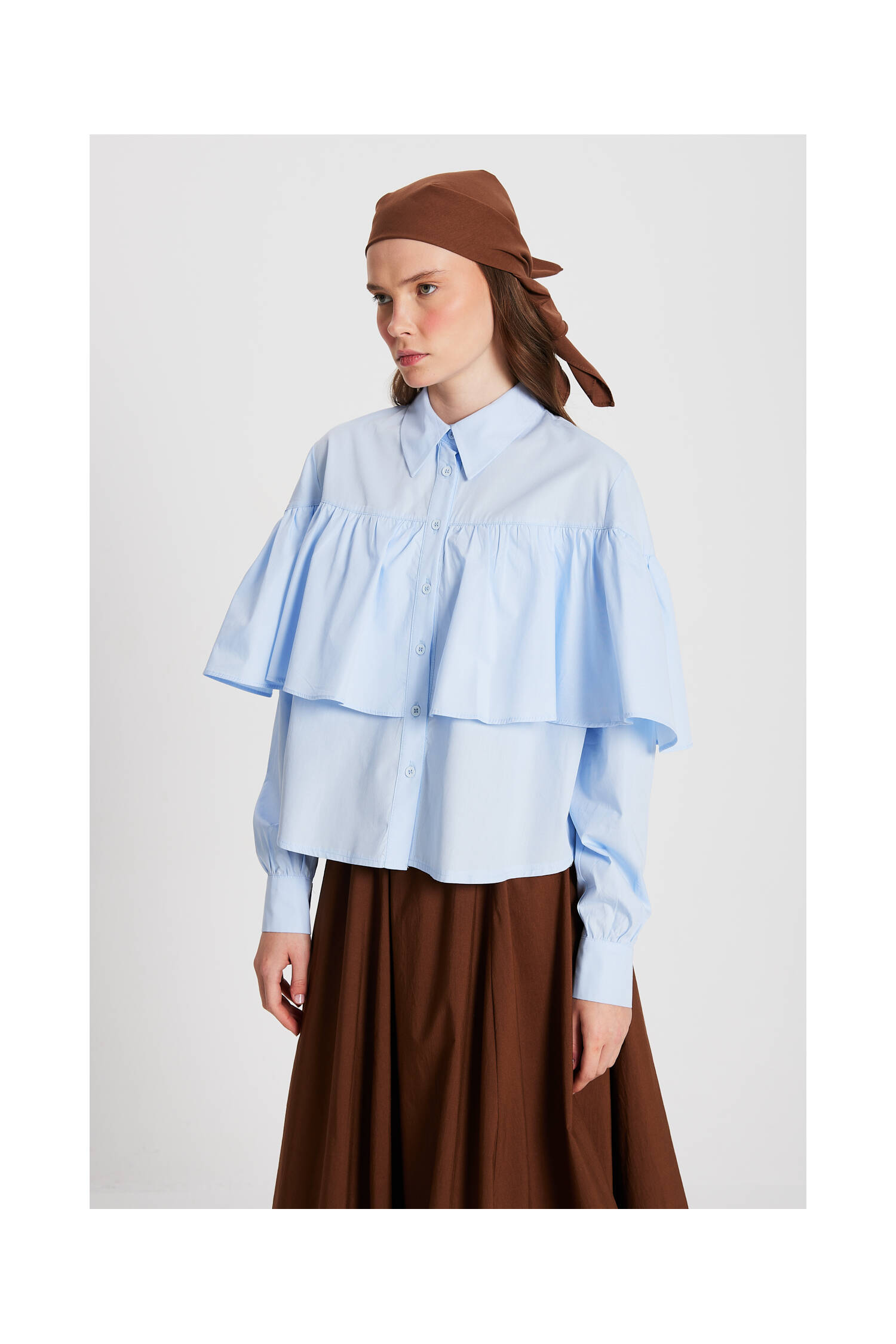 Frilled Cotton Fabric Wide Cut Shirt 29136 - Brand: First Angels - Women's Clothing Wholesale - Globality Store