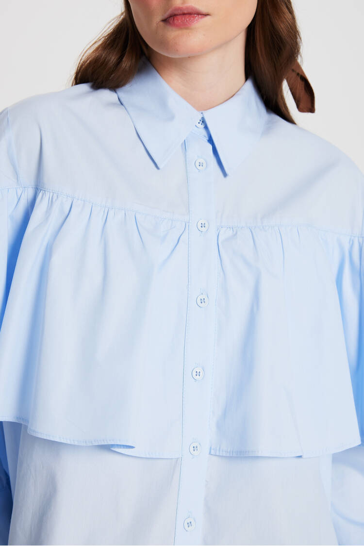 Frilled Cotton Fabric Wide Cut Shirt 29136