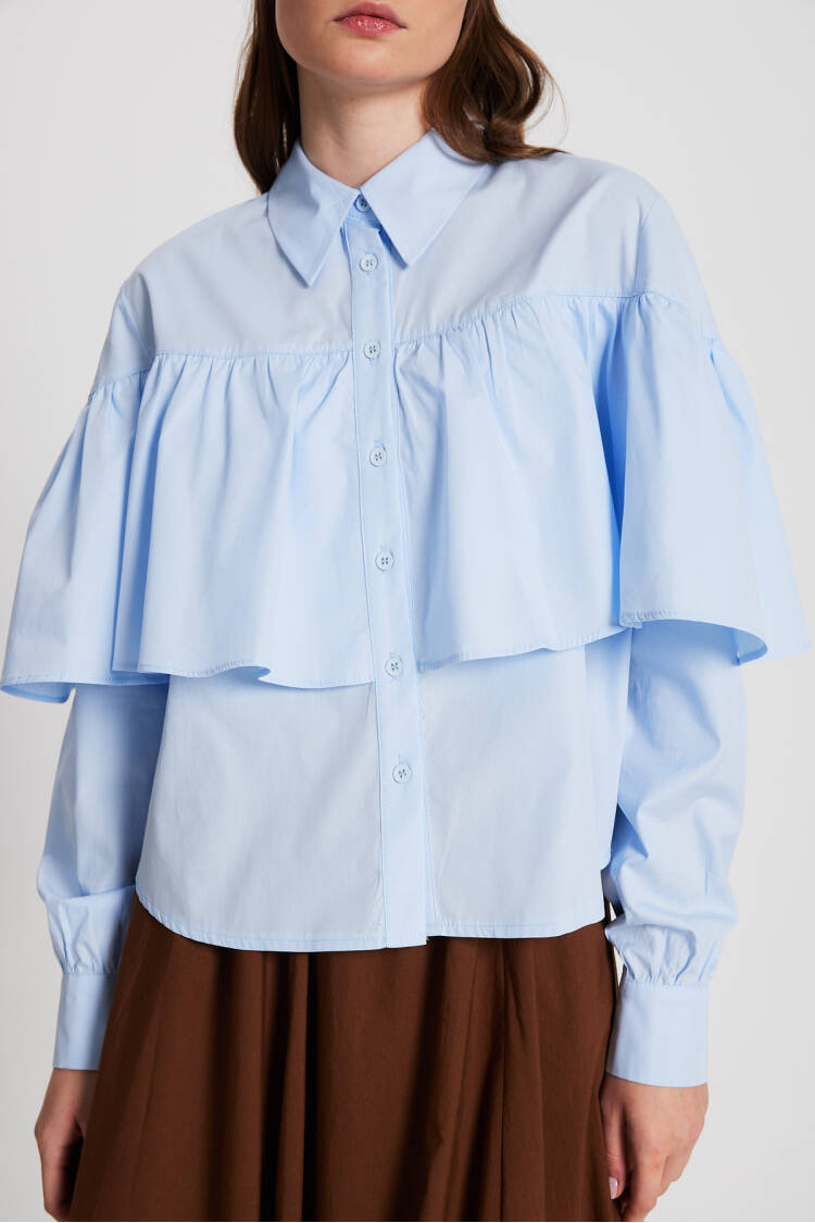 Frilled Cotton Fabric Wide Cut Shirt 29136
