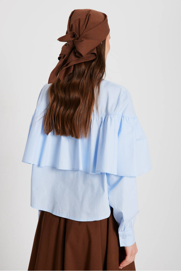 Frilled Cotton Fabric Wide Cut Shirt 29136