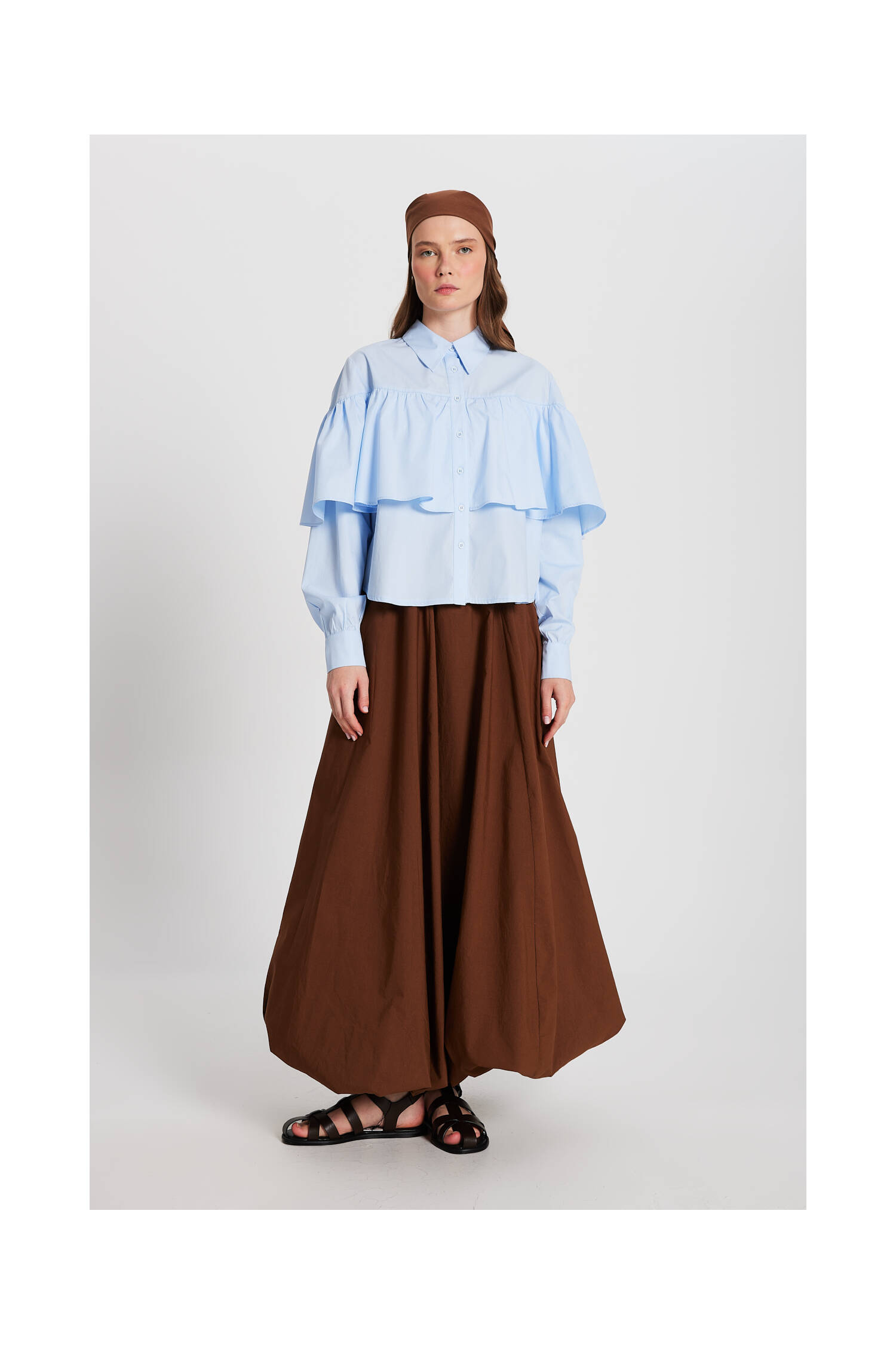 Frilled Cotton Fabric Wide Cut Shirt 29136 - Brand: First Angels - Women's Clothing Wholesale - Globality Store