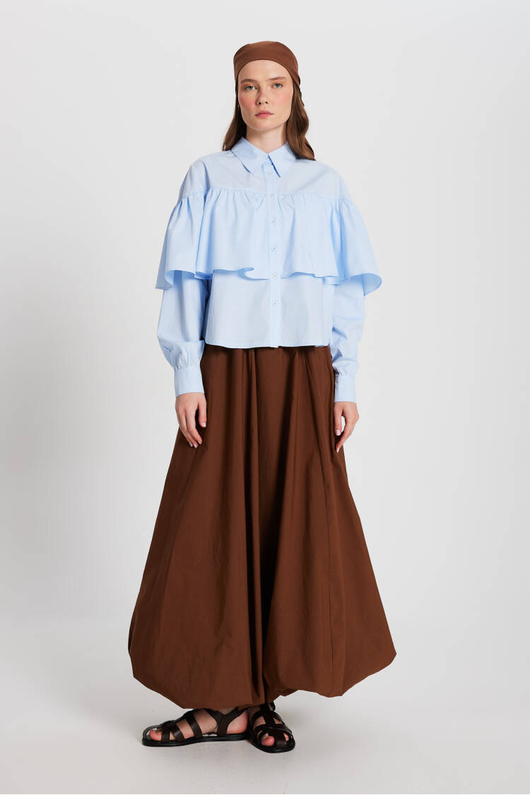Frilled Cotton Fabric Wide Cut Shirt 29136