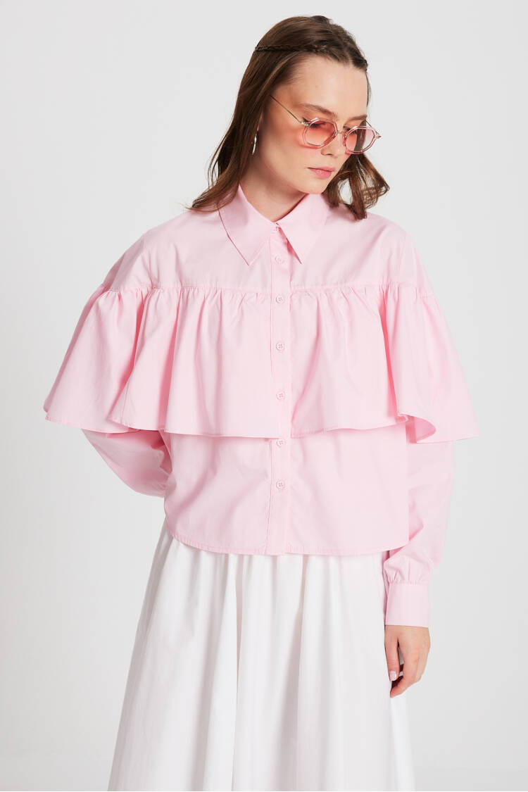 Ruffled Cotton Fabric Wide Cut Shirt 29136
