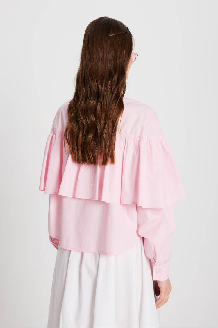 Ruffled Cotton Fabric Wide Cut Shirt 29136