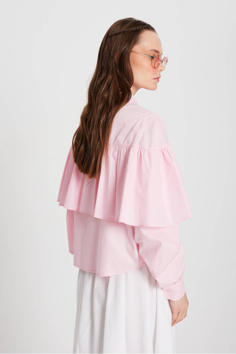 Ruffled Cotton Fabric Wide Cut Shirt 29136