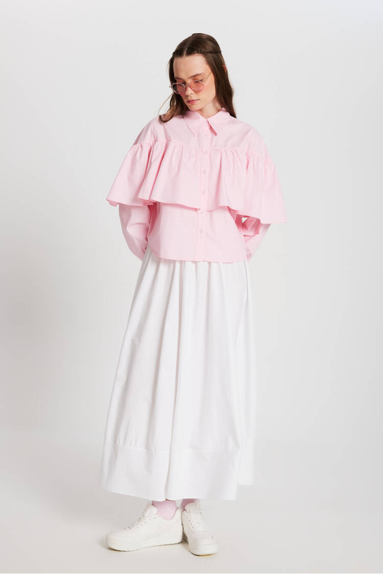 Ruffled Cotton Fabric Wide Cut Shirt 29136