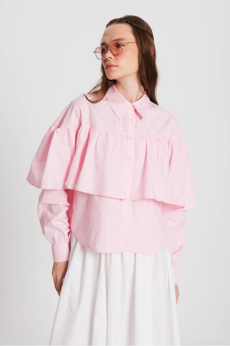 Ruffled Cotton Fabric Wide Cut Shirt 29136