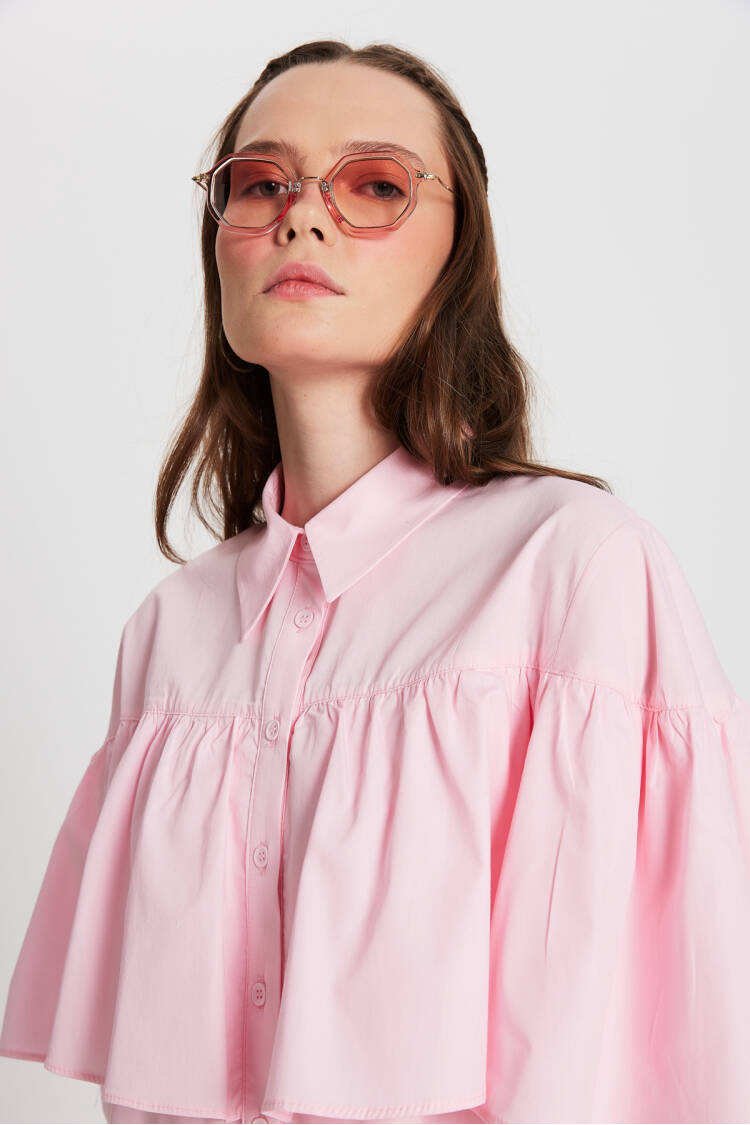 Ruffled Cotton Fabric Wide Cut Shirt 29136