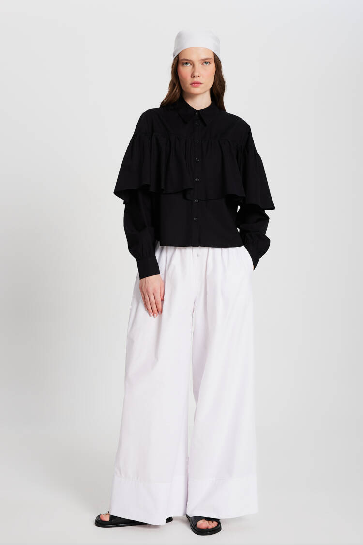 Ruffled Cotton Fabric Wide Cut Shirt 29136