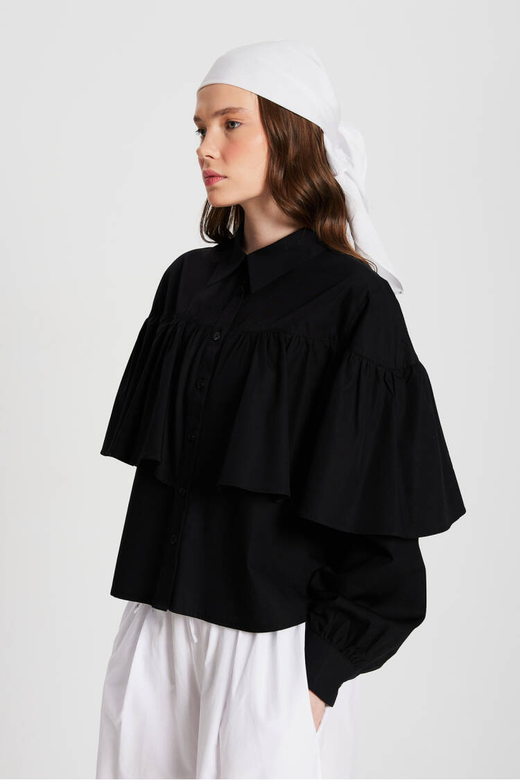 Ruffled Cotton Fabric Wide Cut Shirt 29136