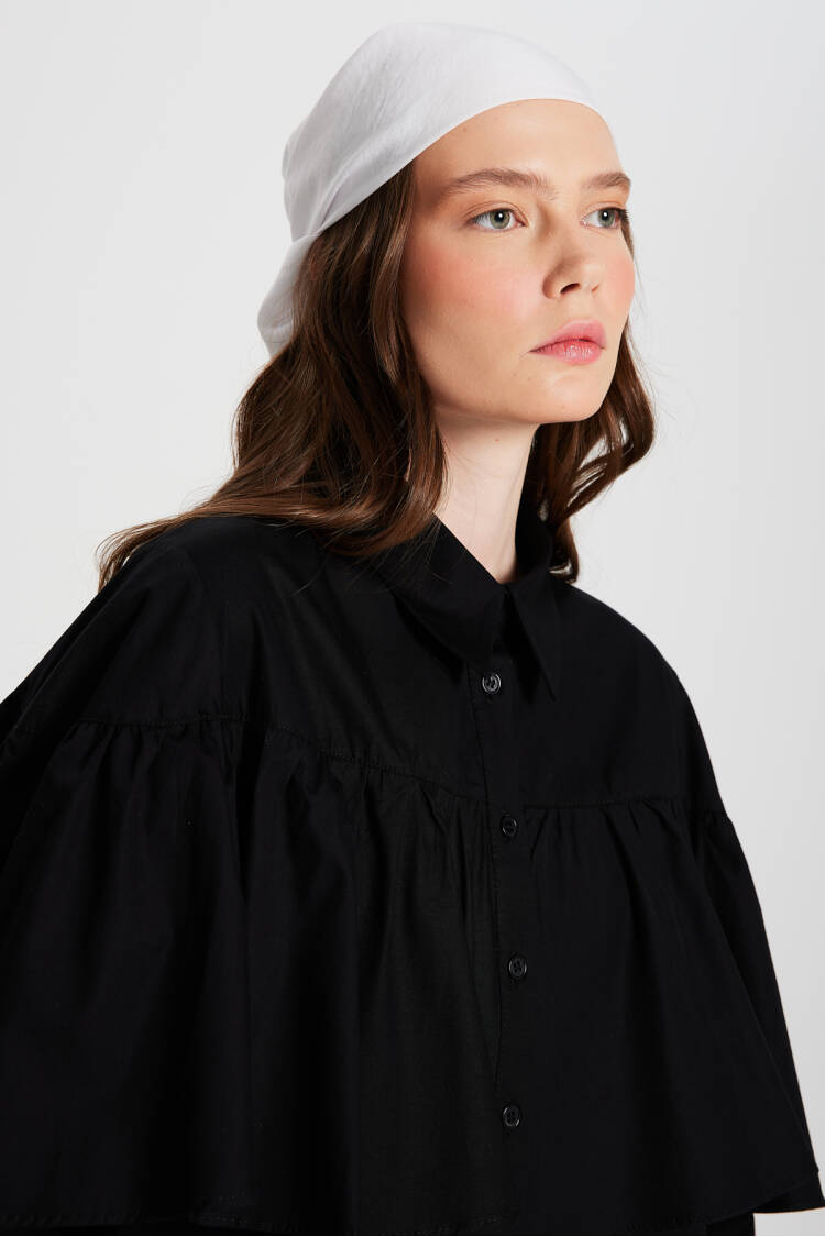 Ruffled Cotton Fabric Wide Cut Shirt 29136