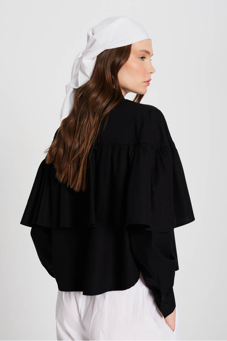 Ruffled Cotton Fabric Wide Cut Shirt 29136