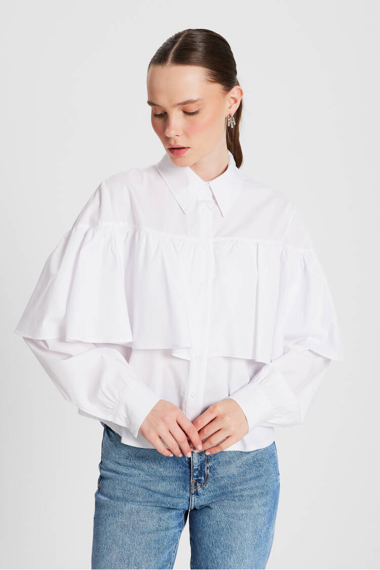 Frilled Cotton Fabric Wide Cut Shirt 29136 - Brand: First Angels - Women's Clothing Wholesale - Globality Store