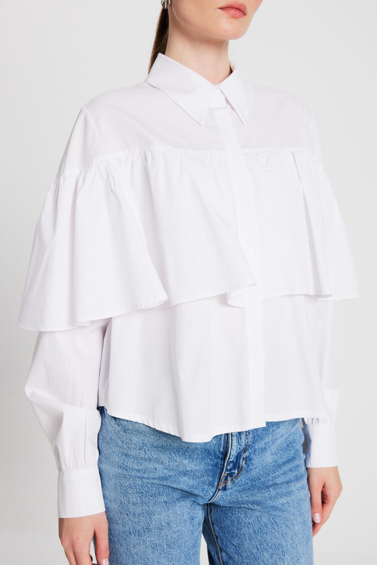 Frilled Cotton Fabric Wide Cut Shirt 29136