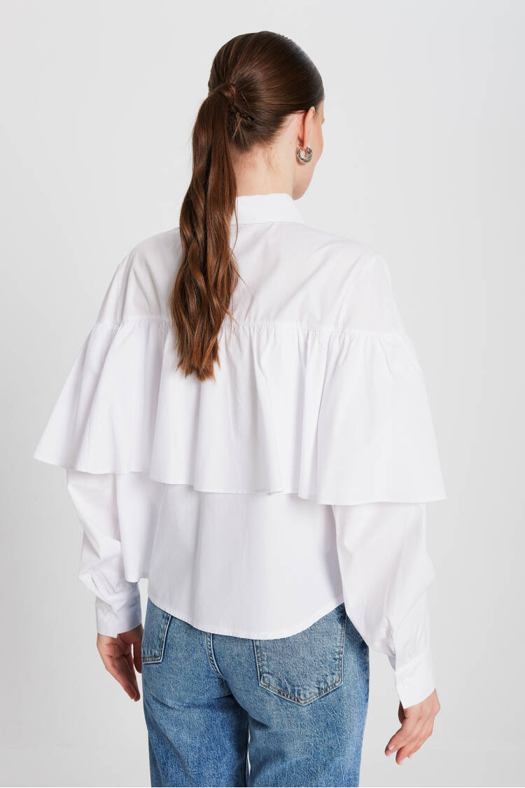 Frilled Cotton Fabric Wide Cut Shirt 29136