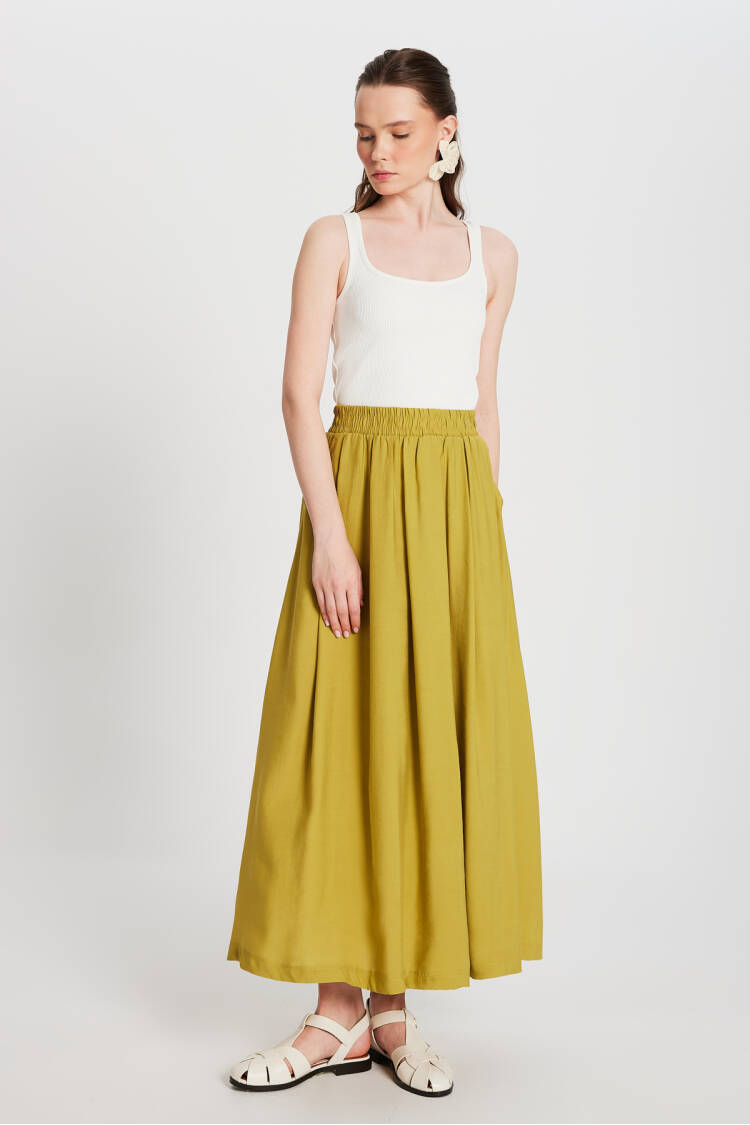 OilPleated Pocket Modal Long Skirt 29145 - Brand: First Angels - Women's Clothing Wholesale - Globality Store